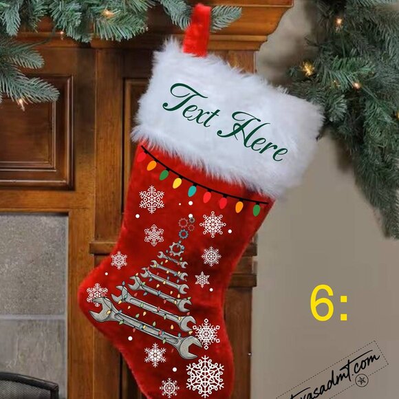 Personalized Merry Christmas Stocking Name/Custom Red Plush with Printed Lights - Picture 5 of 16